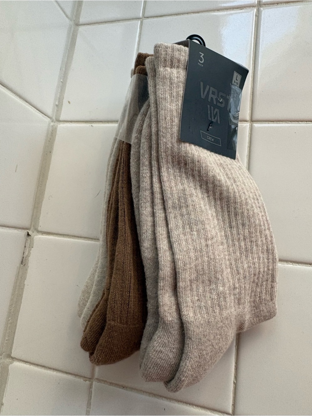 3 Pack VRST Men's Size 8-13 Arch Support Half Cushion Crew Socks Brown/Tan/Sand